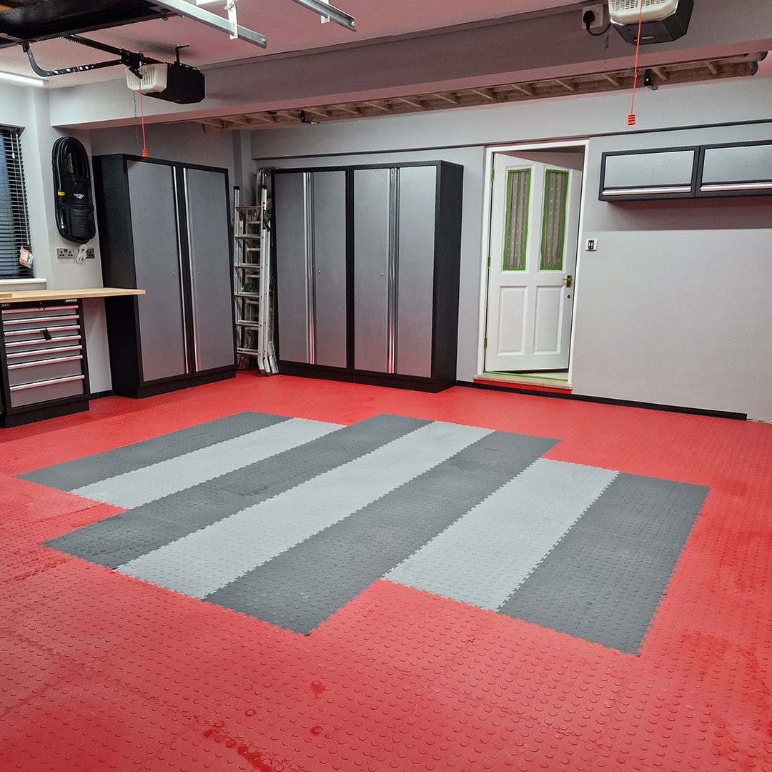 Red and grey garage flooring