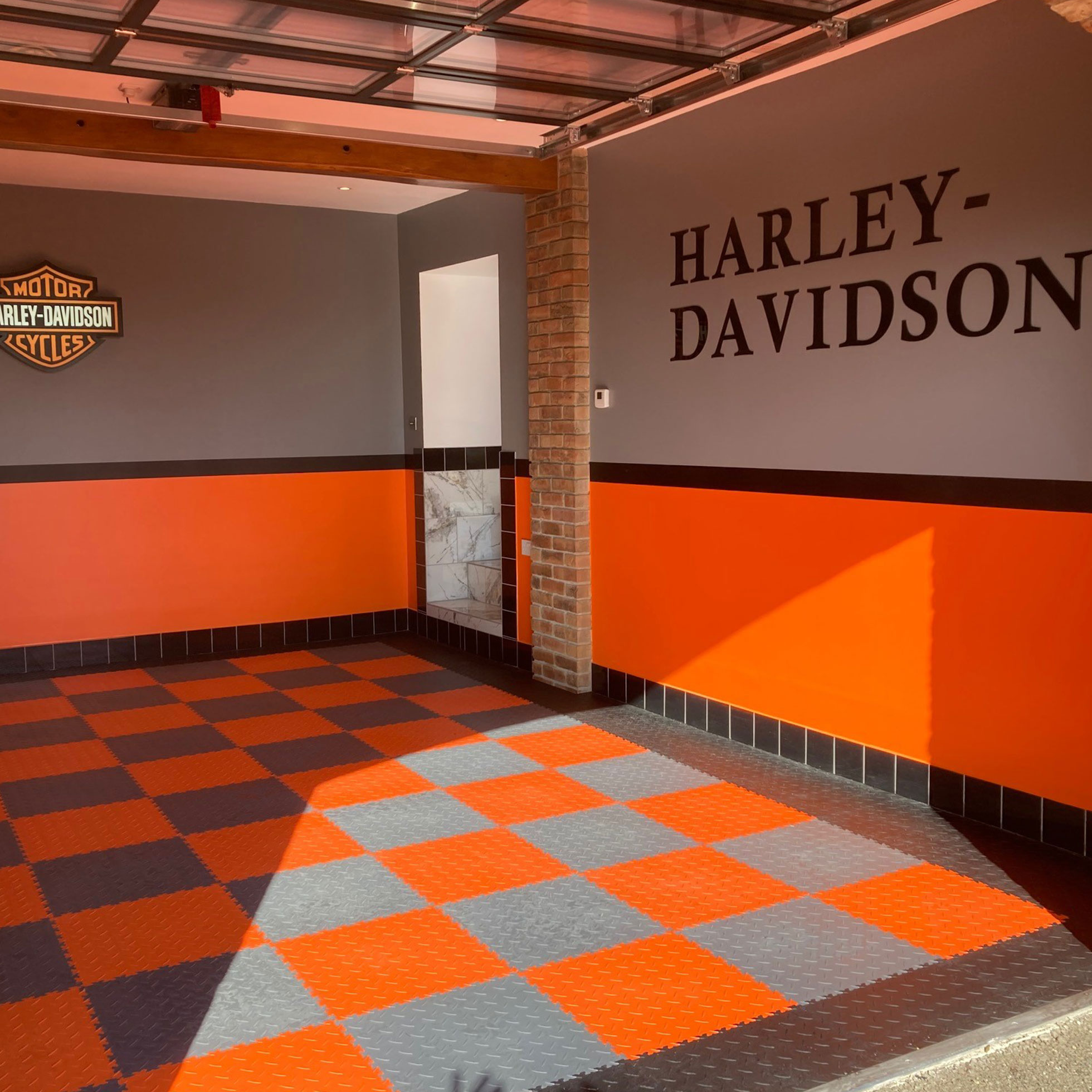 Garage Floor Tiles | MotoLock Orange | Diamond Plate